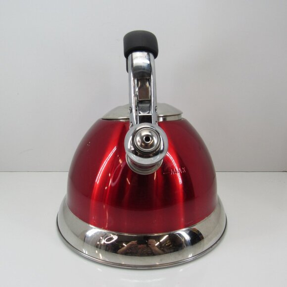 Master Class Premium Collection Red Stainless Steel 2.5Qt Whistling Tea Kettle - Picture 2 of 8